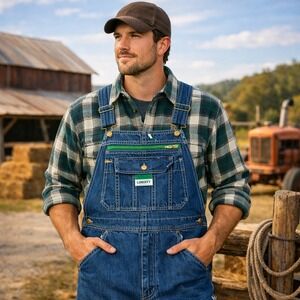 Liberty Mens Brown Duck Canvas Bib Overalls Green Zipper Cotton Spandex SR